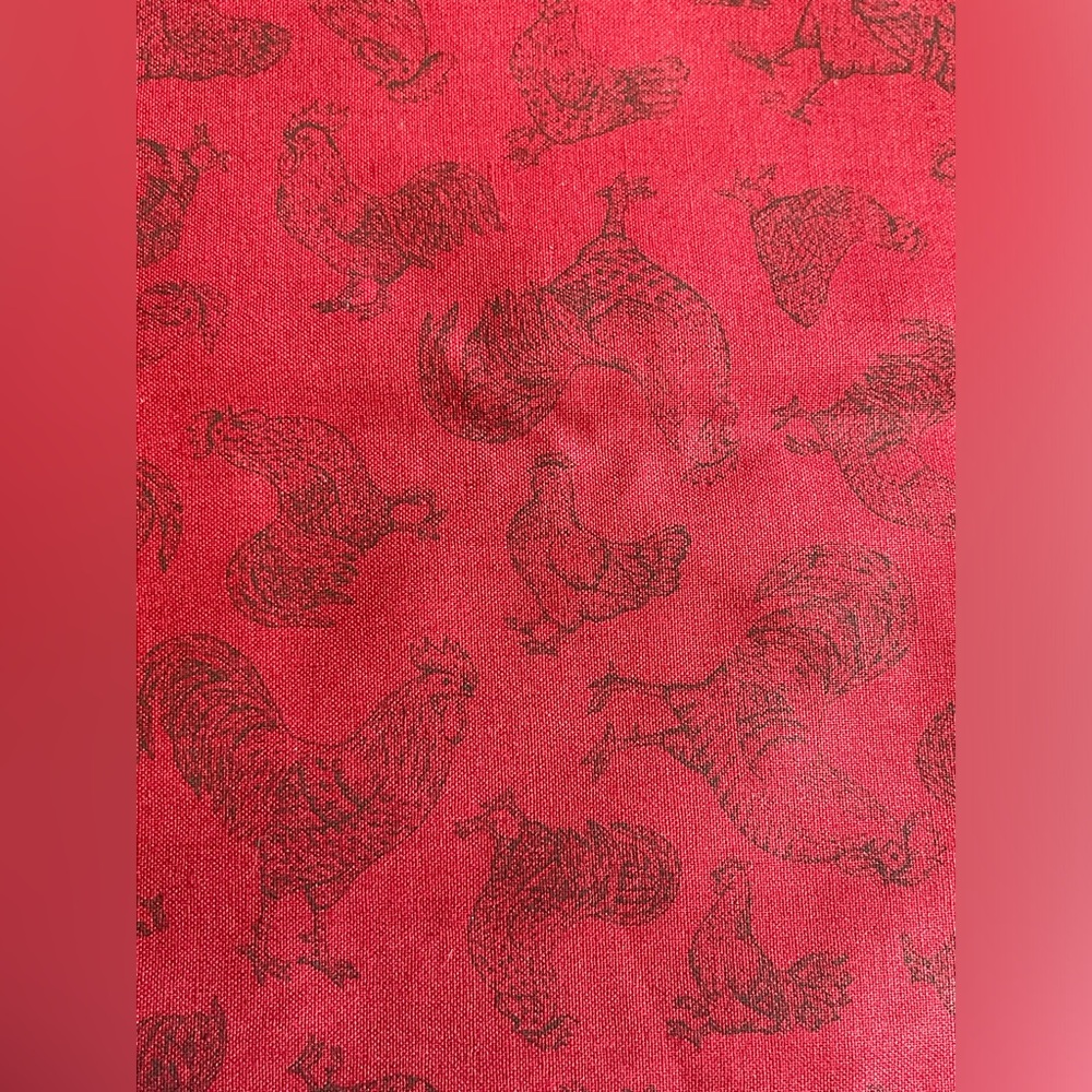 Dark Burgundy with Black Printed Roosters and Chickens - 70” x 21 1/2”